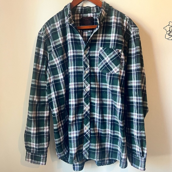 Classic Green Plaid Button-Down Shirt Flannel Mens XXL - Picture 1 of 8